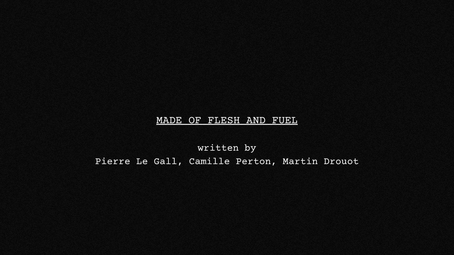 Made Of Flesh and Fuel, stage: postprodukcja, directed by: Pierre Le Gall, written by: Pierre Le Gall, Camille Perton, Martin Drouot, cinematography by: Antoine Cormier, countries: Francja, Polska, Produkcja: Ex Nihilo, W koprodukcji z: Fundacja Filmowa Lumisenta, Cosmotone, Ze wsparciem: Ciné+ OCS, Francuskie Centrum Kinematografii (CNC), Fundusz Eurometropolia Strasburg, we współpracy z Francuskim Centrum Kinematografii (CNC) oraz Fundusz Regionalny Hauts-de-France, Agent Sprzedaży: Pyramide Films
